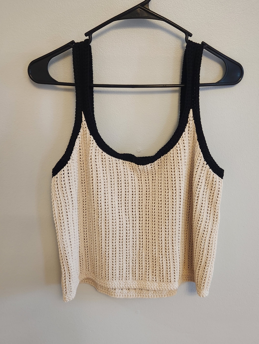 Madewell Cream Crochet Tank Top with Black Trim - Women